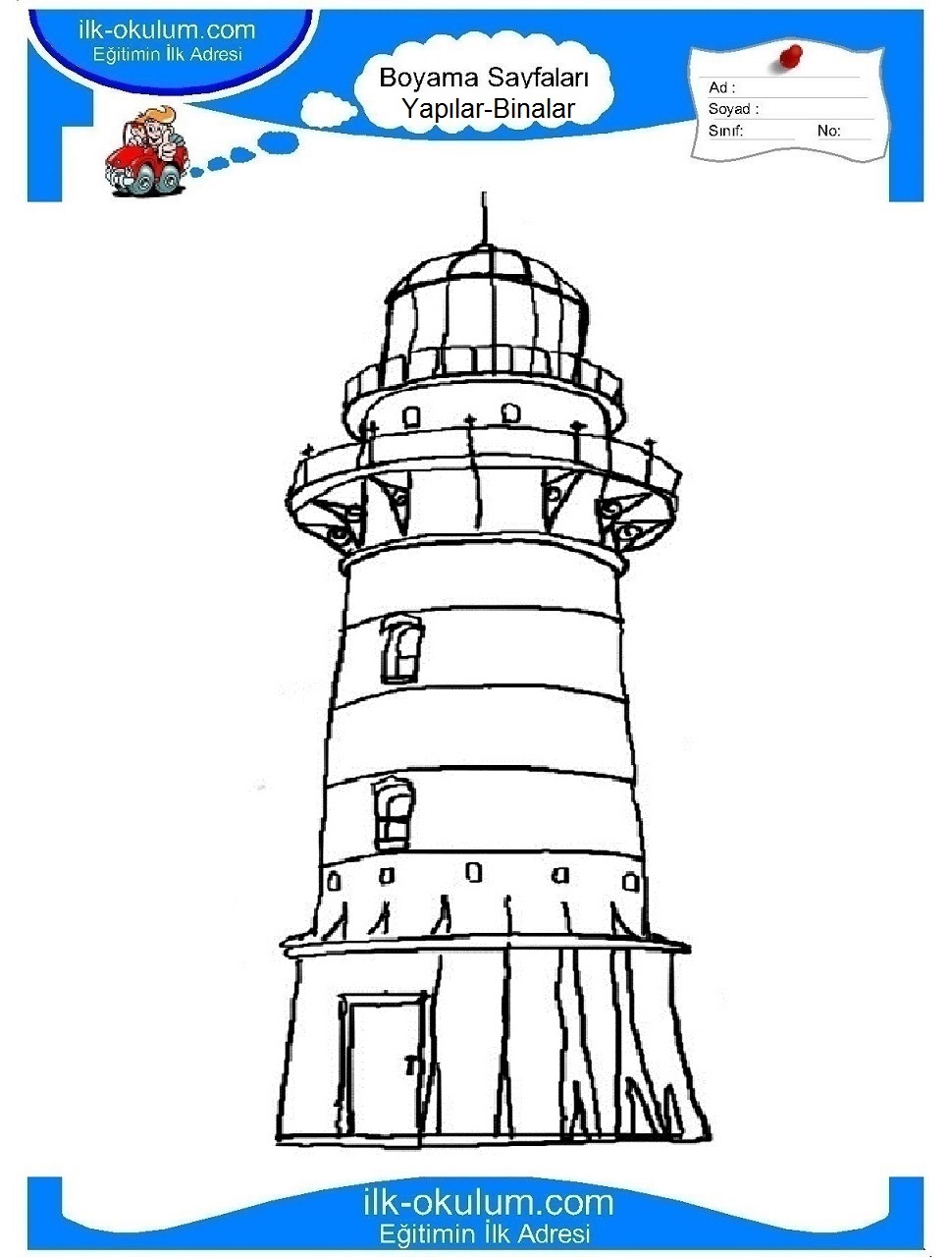 Çocuklar İçin Deniz Feneri Boyama Sayfaları 